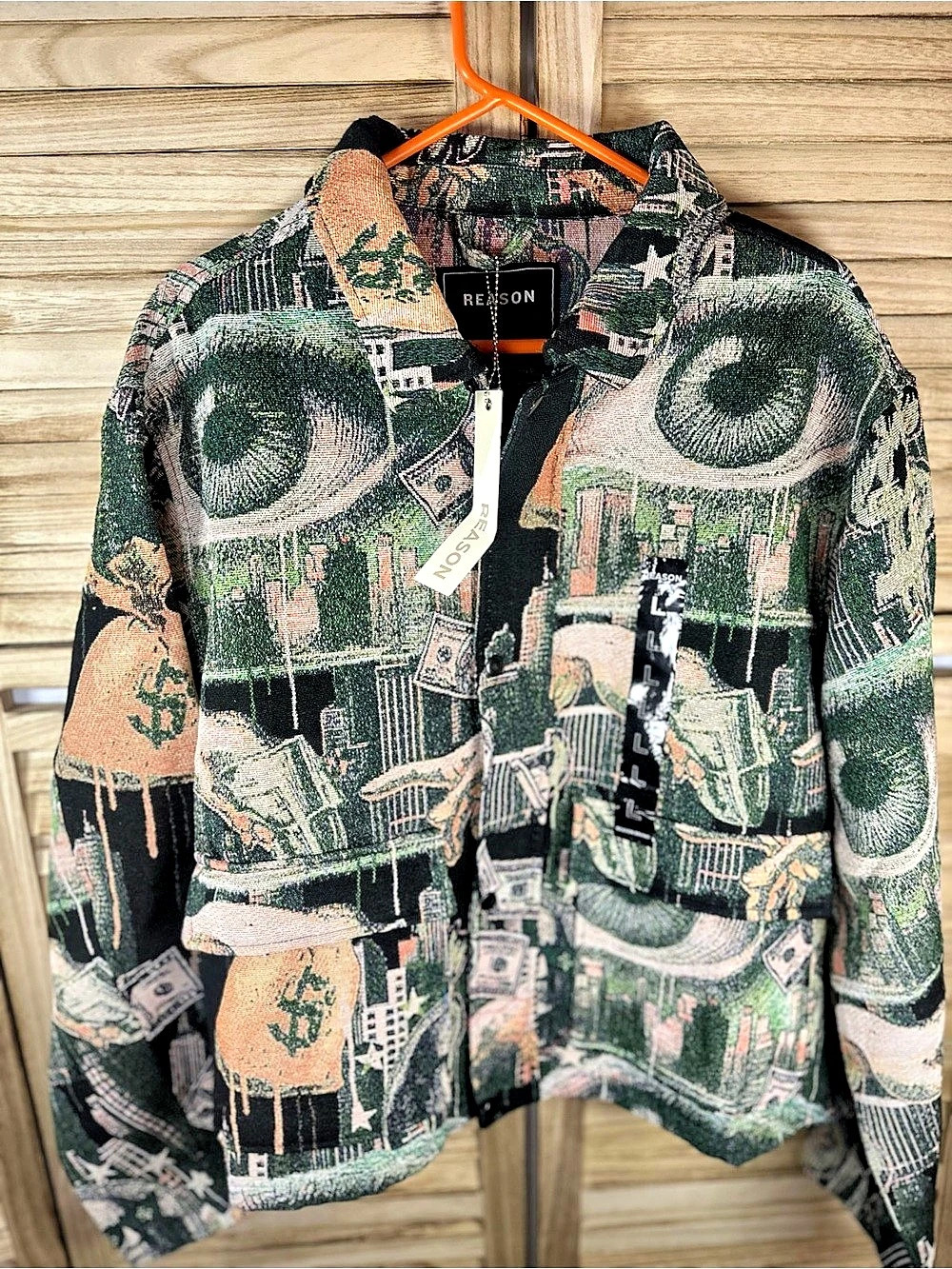 Reason Graphic Jacquard Jacket Size Large NWT cash money streetwear